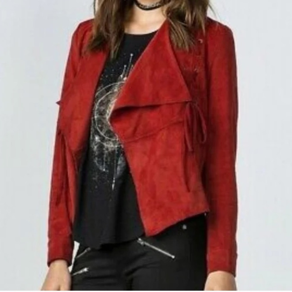 MISS ME Jacket Draped Faux Suede Lace Up Details Burnt Orange Medium